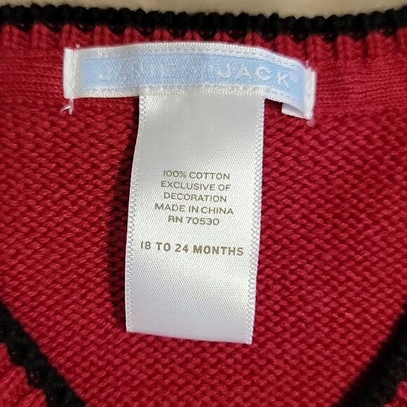 JANIE AND JACK RED SWEATER VEST WITH EMBROIDERED TRAINS, SIZE 18-24 MONTHS - Picture 2 of 4